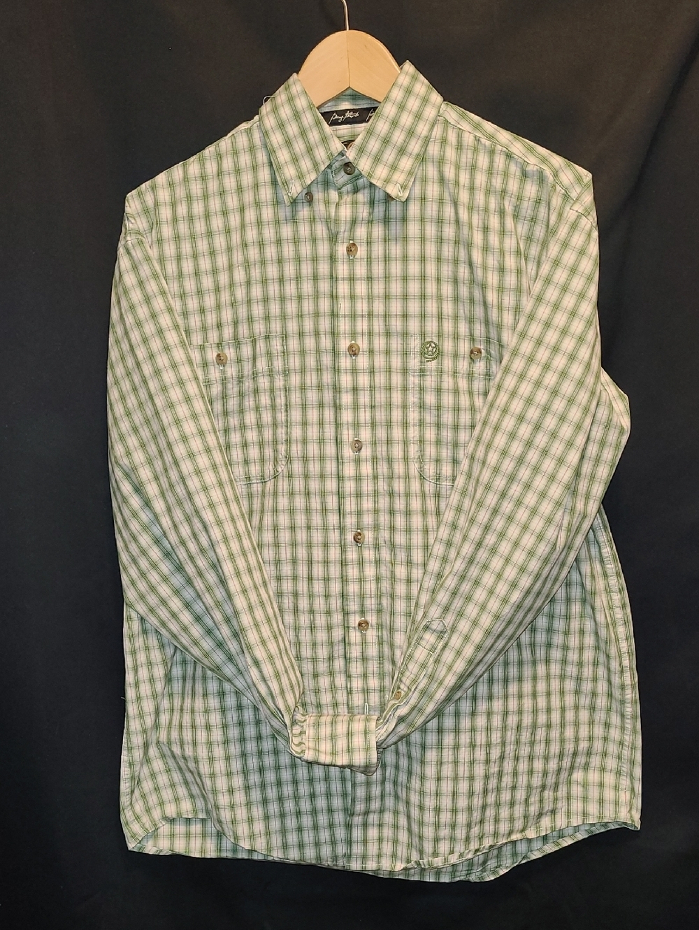 George Strait Collection by Wrangler green gingham checkered Western shirt Med